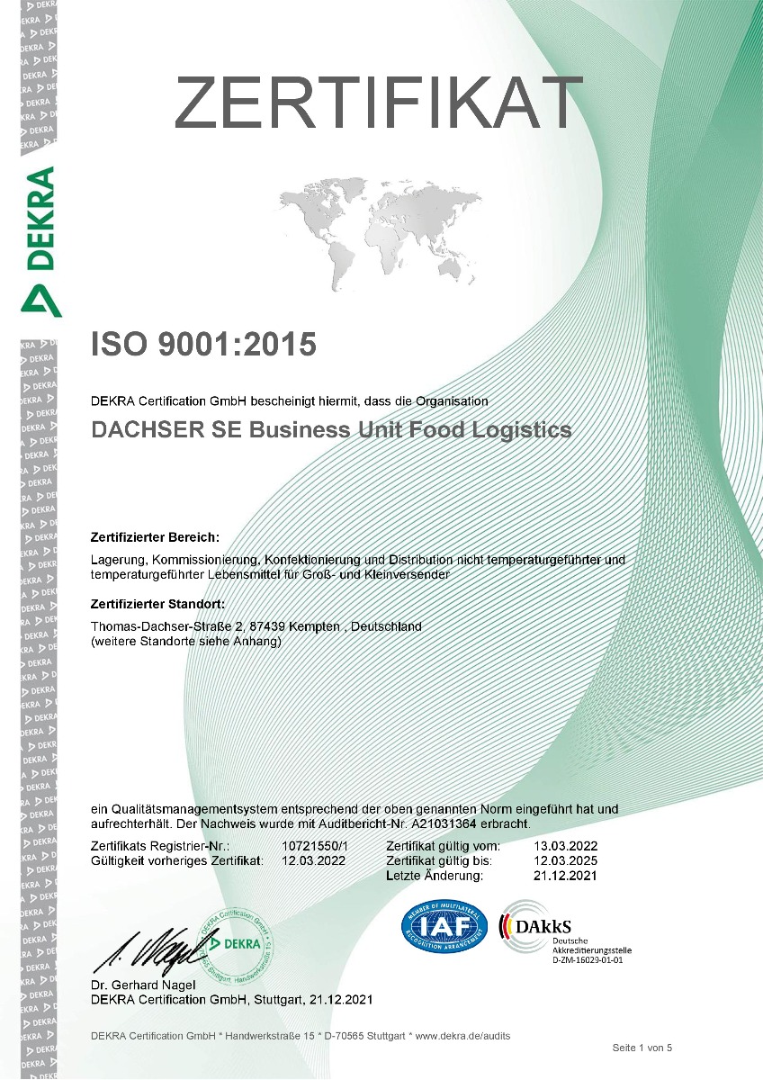 DACHSER-Zertifikat ISO